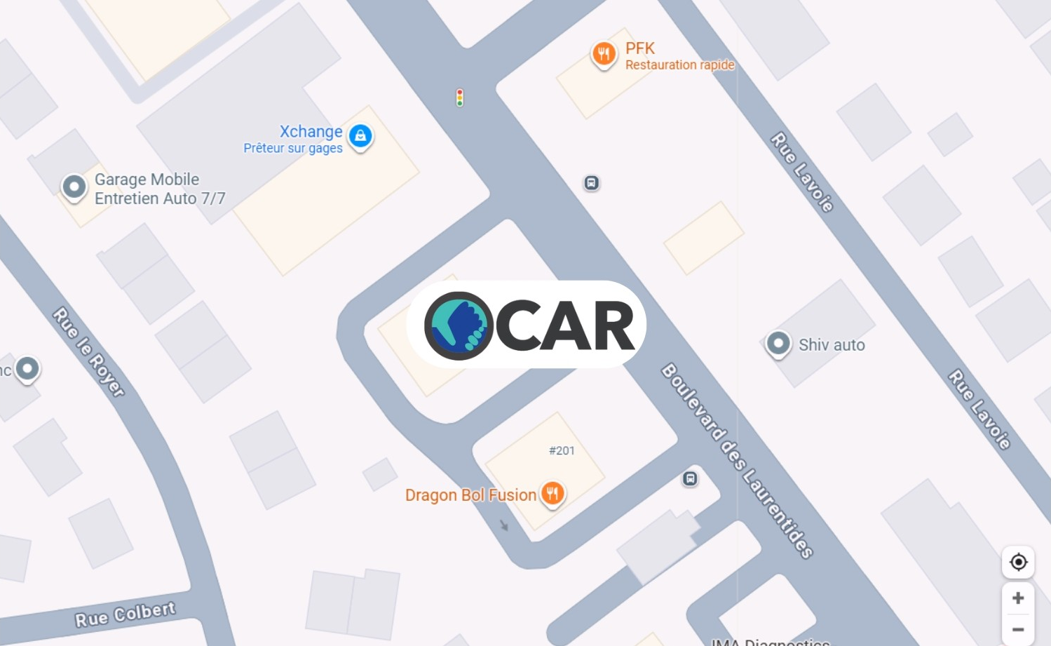 Map showing Ocar's office location in Laval